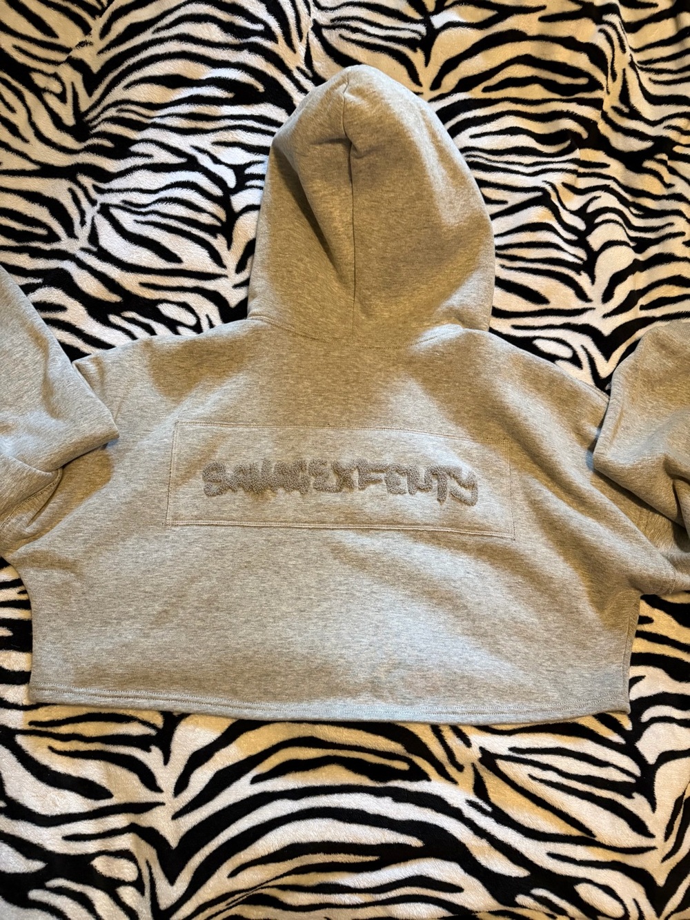 Savage X Fenty Gray Cropped Hoodie with Textured Logo